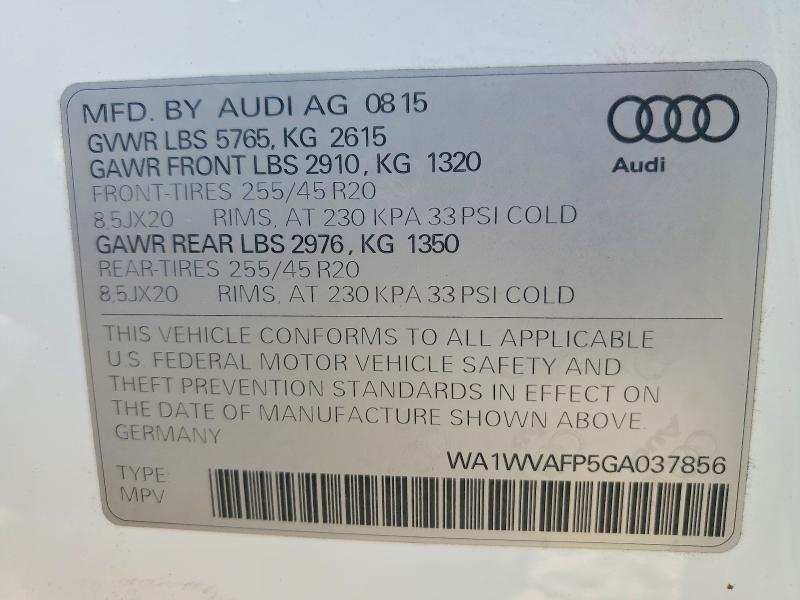 Aukcja sprzedaży 2016 Audi Q5, vin: WA1WVAFP5GA037856, numer aukcji: 63697766
