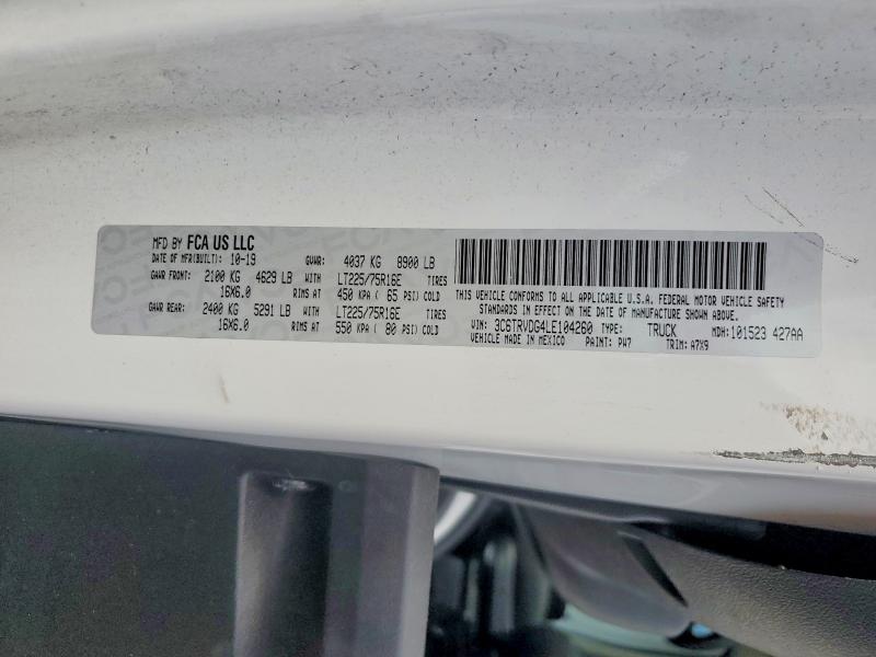 Auction sale of the 2020 Ram Promaster 2500, vin: 3C6TRVDG4LE104260, lot number: 65351266
