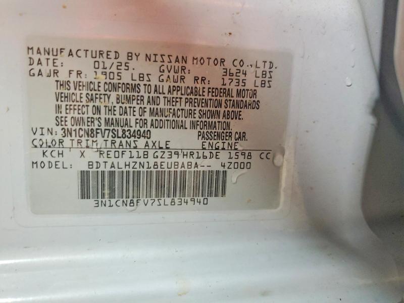 Продаж на аукціоні авто 2025 Nissan Versa, vin: 3N1CN8FV7SL834940, номер лоту: 63507796
