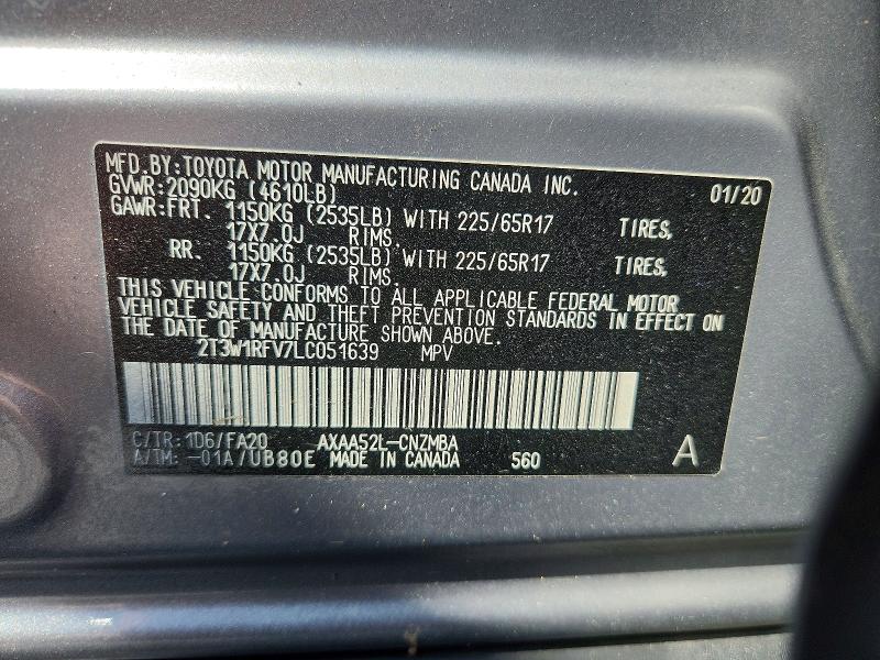 Продаж на аукціоні авто 2020 Toyota Rav4, vin: 2T3W1RFV7LC051639, номер лоту: 65715006