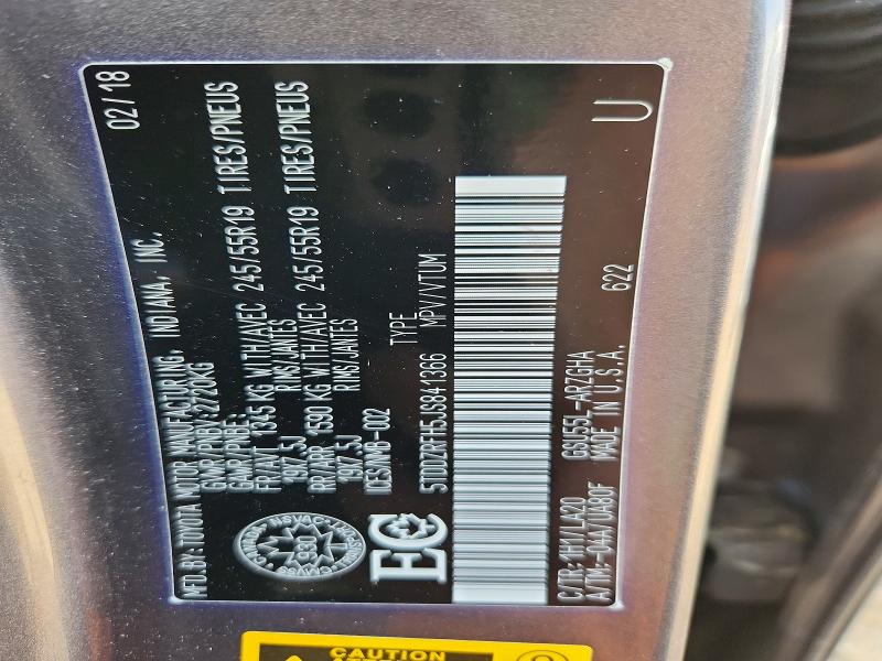 Aukcja sprzedaży 2018 Toyota Highlander, vin: 5TDDZRFH5JS841366, numer aukcji: 62698806