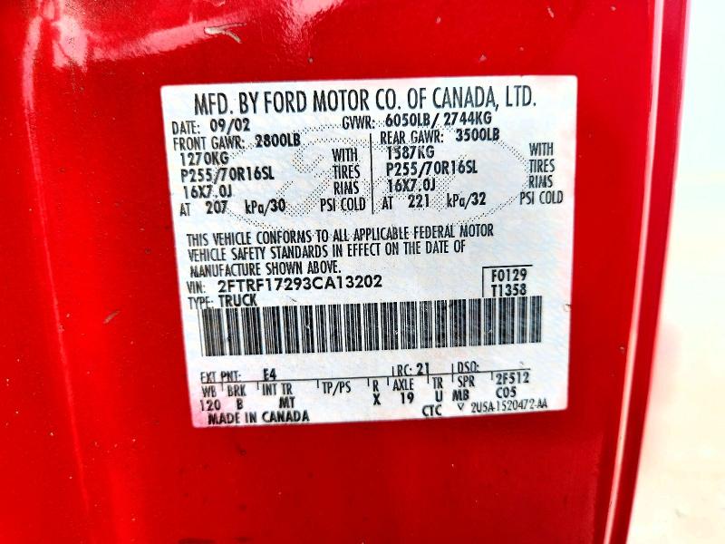 66031576 :رقم المزاد ، 2FTRF17293CA13202 vin ، 2003 Ford F150 مزاد بيع