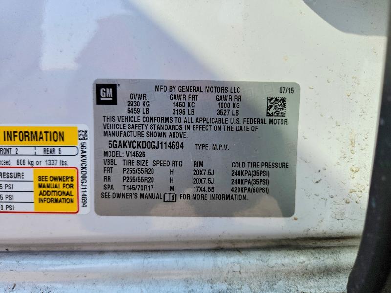 Aukcja sprzedaży 2016 Buick Enclave, vin: 5GAKVCKD0GJ114694, numer aukcji: 64257886