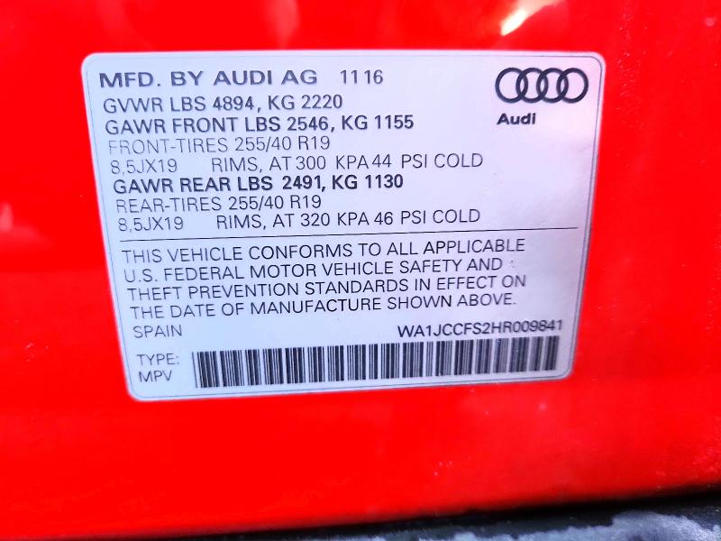 Продажа на аукционе авто 2017 Audi Q3, vin: WA1JCCFS2HR009841, номер лота: 63884436