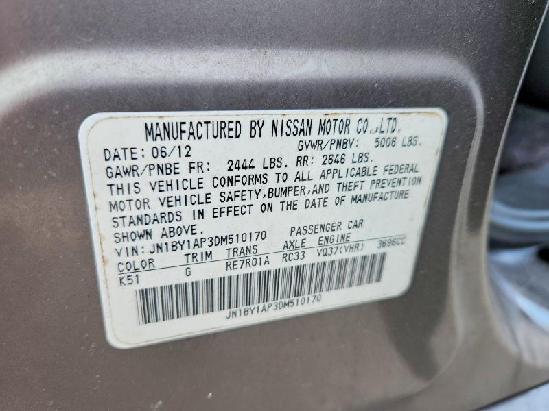 Продажа на аукционе авто 2013 Infiniti M37, vin: JN1BY1AP3DM510170, номер лота: 66548496