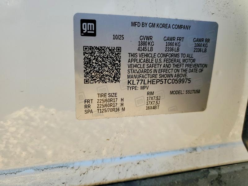 2026 Chevrolet Trax მანქანა იყიდება აუქციონზე, vin: KL77LHEP5TC059975, აუქციონის ნომერი: 65853456