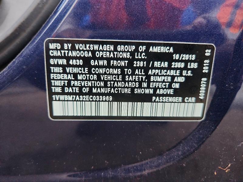 Aukcja sprzedaży 2014 Volkswagen Passat, vin: 1VWBM7A32EC033969, numer aukcji: 64018626