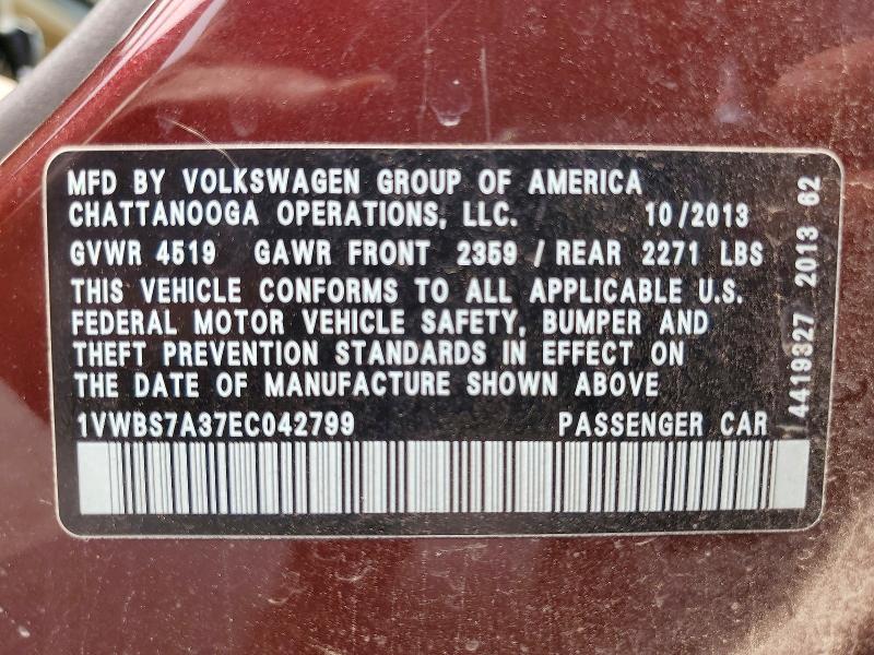 Продаж на аукціоні авто 2014 Volkswagen Passat, vin: 1VWBS7A37EC042799, номер лоту: 64429886