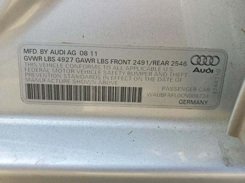 Aukcja sprzedaży 2012 Audi A4, vin: WAUBFAFL0CN006724, numer aukcji: 63549146