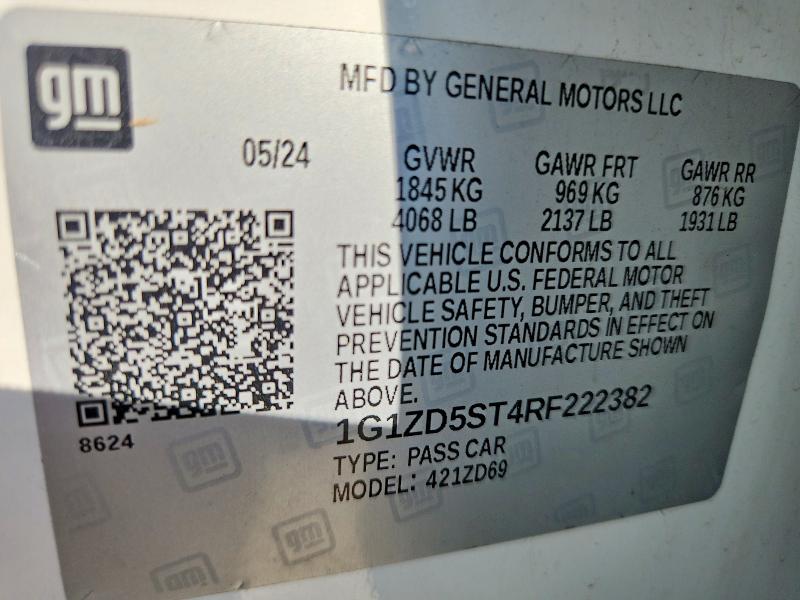 Продажа на аукционе авто 2024 Chevrolet Malibu, vin: 1G1ZD5ST4RF222382, номер лота: 62416686
