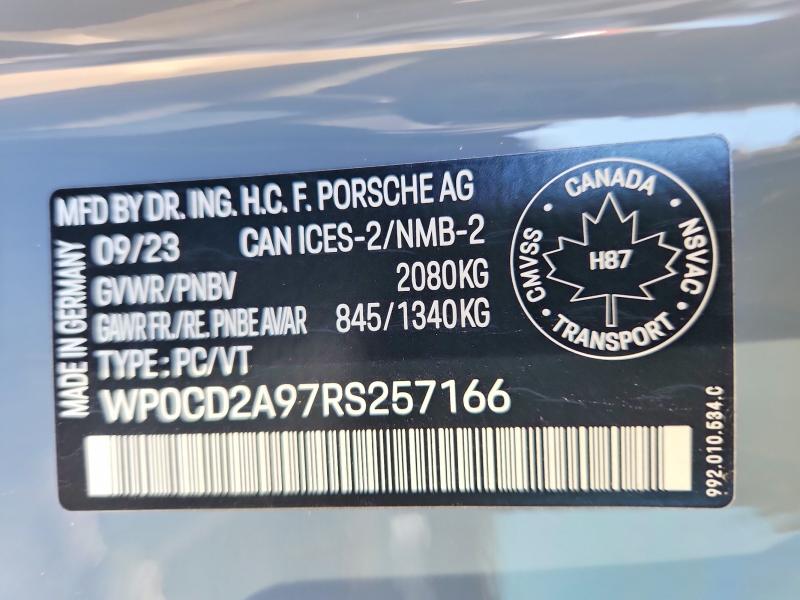2024 Porsche 911 მანქანა იყიდება აუქციონზე, vin: WP0CD2A97RS257166, აუქციონის ნომერი: 62445836