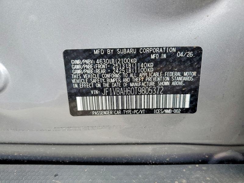 Продажа на аукционе авто 2026 Subaru Wrx, vin: JF1VBAH60T9805372, номер лота: 65804216