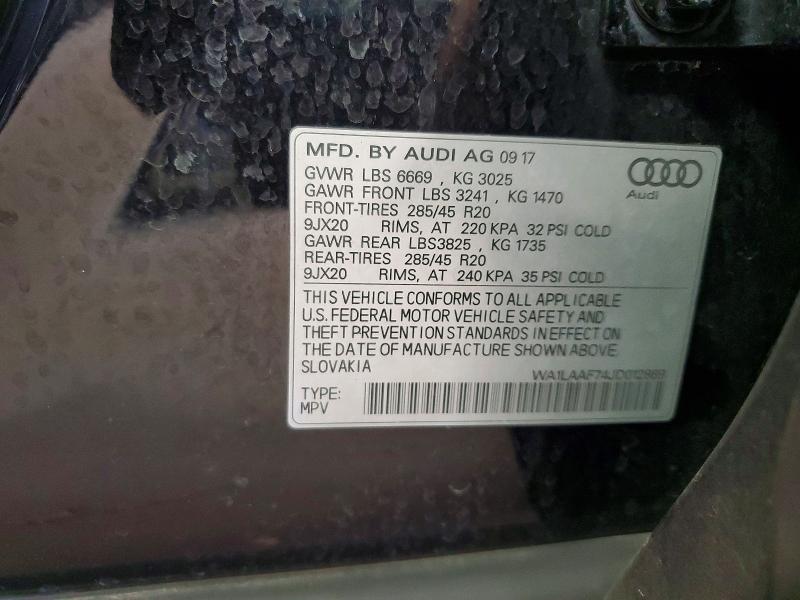 Продажа на аукционе авто 2018 Audi Q7, vin: WA1LAAF74JD012869, номер лота: 65846606