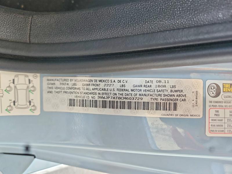 Aukcja sprzedaży 2012 Volkswagen Beetle, vin: 3VWJP7AT8CM603729, numer aukcji: 67367286
