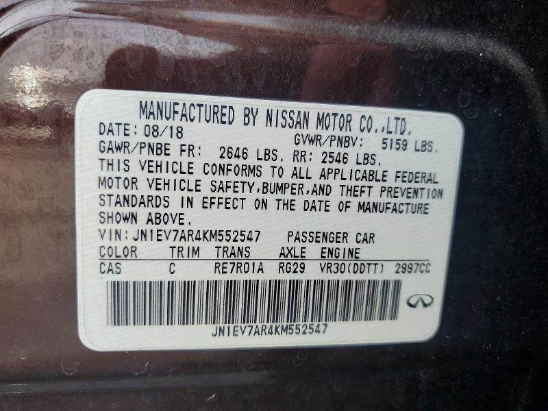 63471566 :رقم المزاد ، JN1EV7AR4KM552547 vin ، 2019 Infiniti Q50 مزاد بيع