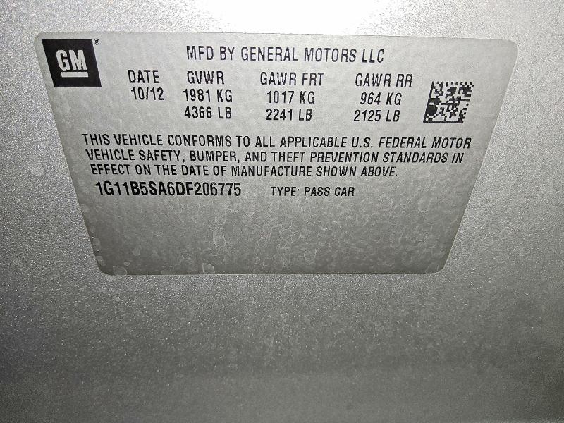 64496726 :رقم المزاد ، 1G11B5SA6DF206775 vin ، 2013 Chevrolet Malibu مزاد بيع