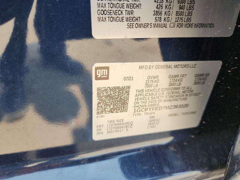 64079446 :رقم المزاد ، 1GCPYFED7MZ393020 vin ، 2021 Chevrolet Silverado مزاد بيع