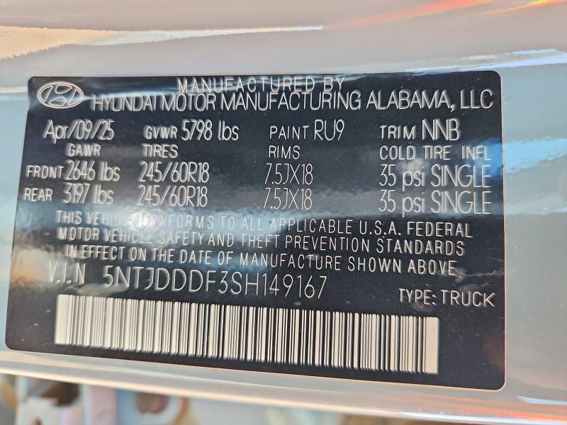 64246616 :رقم المزاد ، 5NTJDDDF3SH149167 vin ، 2025 Hyundai Santa Cruz مزاد بيع