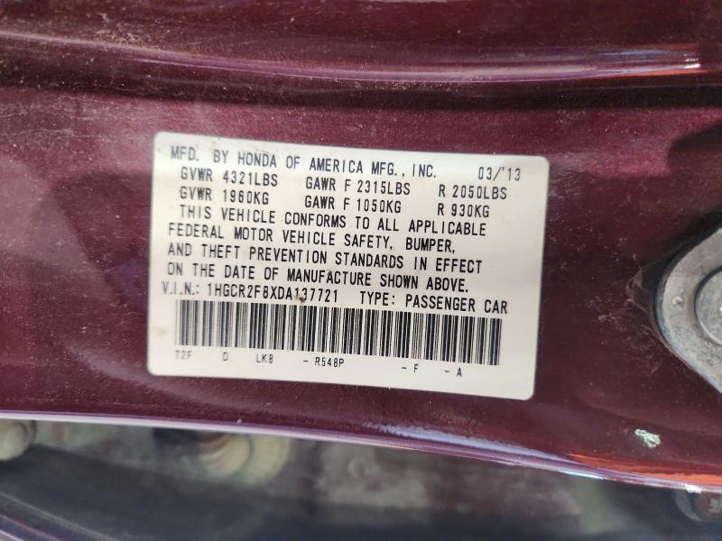 65154136 :رقم المزاد ، 1HGCR2F8XDA137721 vin ، 2013 Honda Accord مزاد بيع