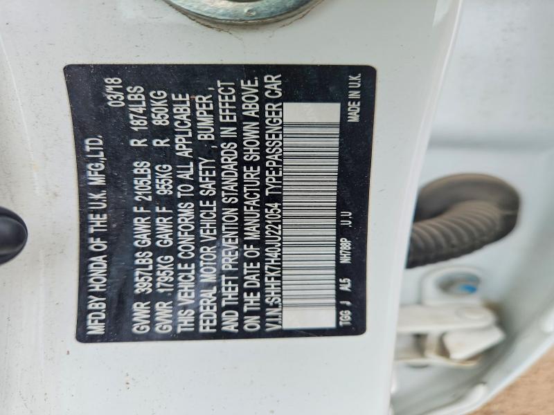 Aukcja sprzedaży 2018 Honda Civic, vin: SHHFK7H40JU221054, numer aukcji: 64212906