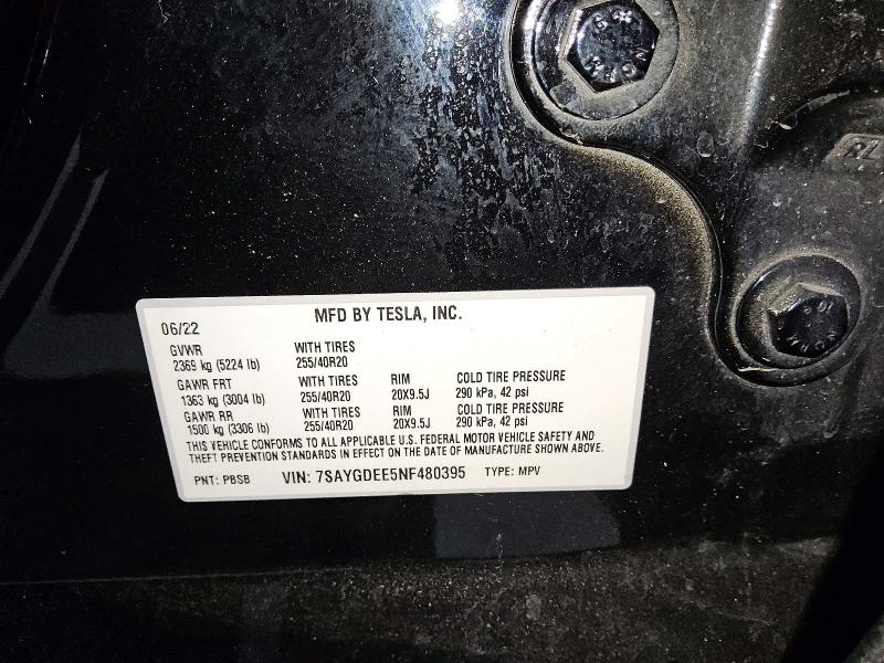 Aukcja sprzedaży 2022 Tesla Model Y, vin: 7SAYGDEE5NF480395, numer aukcji: 63882316