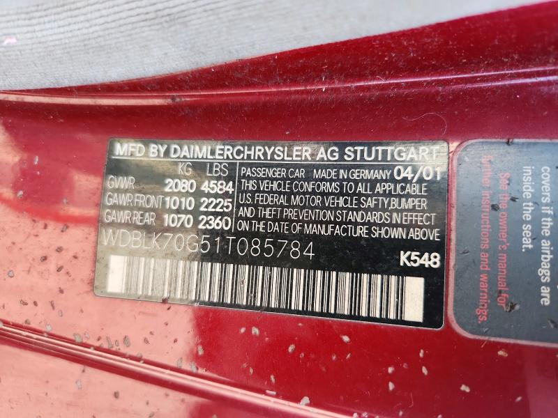 Aukcja sprzedaży 2001 Mercedes-benz Clk, vin: WDBLK70G51T085784, numer aukcji: 61903516