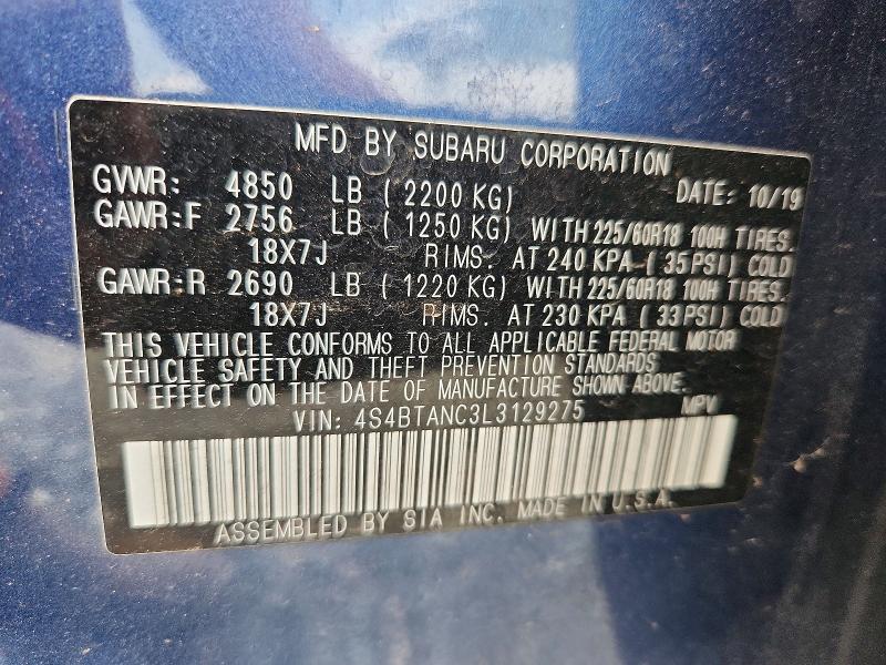 Aukcja sprzedaży 2020 Subaru Outback, vin: 4S4BTANC3L3129275, numer aukcji: 64958376
