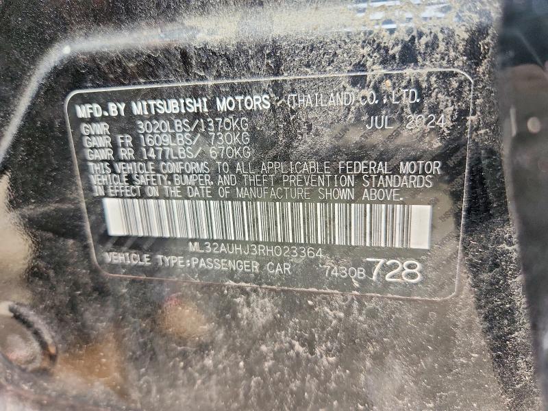 2024 Mitsubishi Mirage მანქანა იყიდება აუქციონზე, vin: ML32AUHJ3RH023364, აუქციონის ნომერი: 63846496
