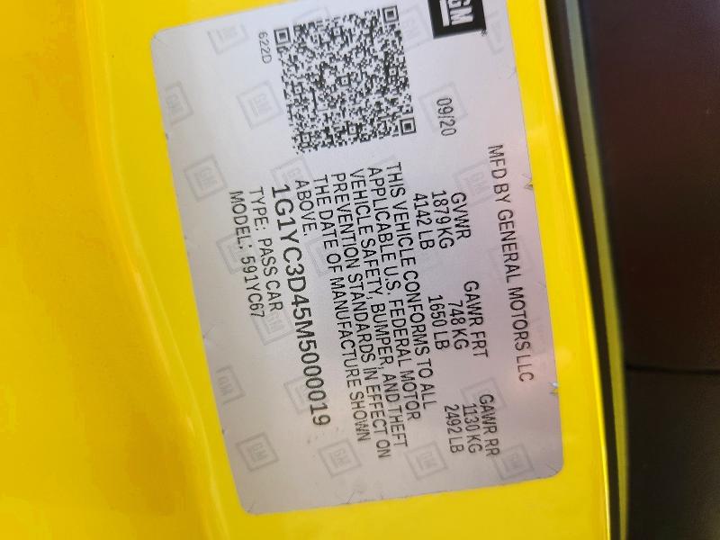 66610946 :رقم المزاد ، 1G1YC3D45M5000019 vin ، 2021 Chevrolet Corvette مزاد بيع