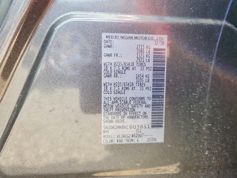 66541306 :رقم المزاد ، 5N1DR2MN8KC603851 vin ، 2019 Nissan Pathfinder مزاد بيع