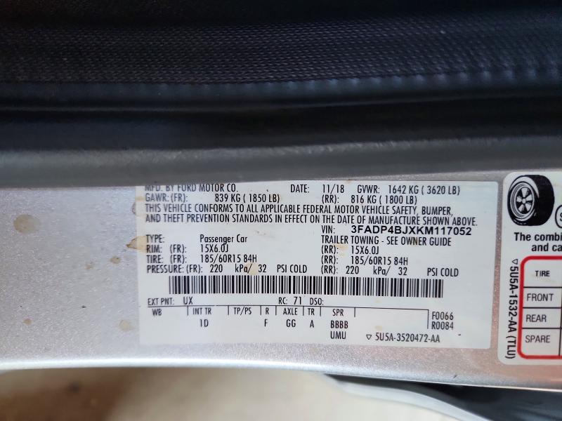 Продажа на аукционе авто 2019 Ford Fiesta, vin: 3FADP4BJXKM117052, номер лота: 67297836