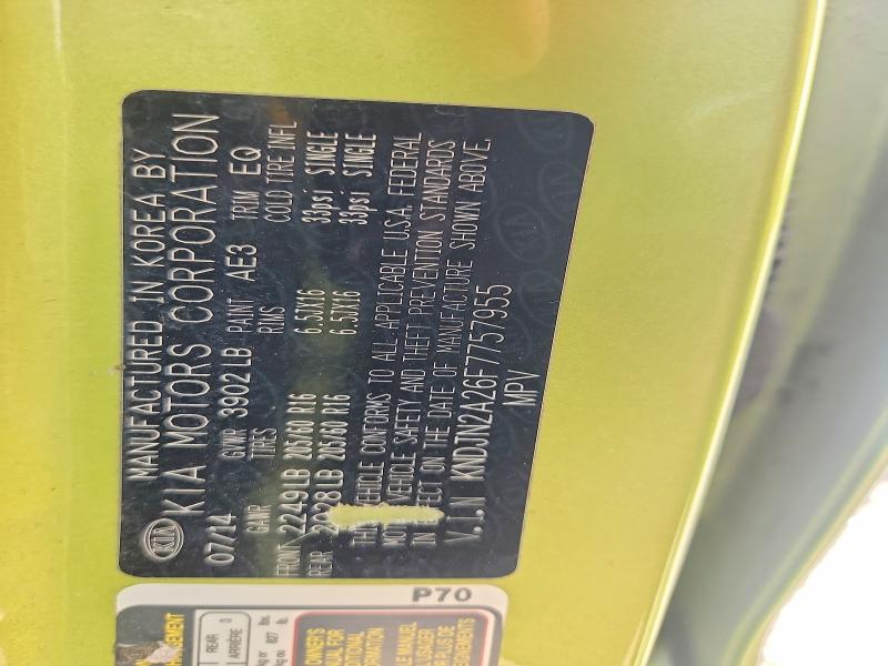 2015 Kia Soul მანქანა იყიდება აუქციონზე, vin: KNDJN2A26F7757955, აუქციონის ნომერი: 64725446