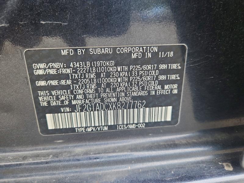 Aukcja sprzedaży 2019 Subaru Crosstrek, vin: JF2GTADCXK8277762, numer aukcji: 67122646