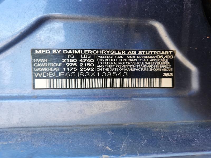 Продаж на аукціоні авто 2003 Mercedes-benz E, vin: WDBUF65J83X108543, номер лоту: 67200796