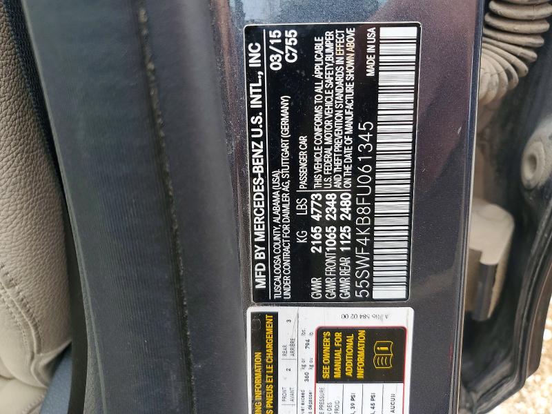 2015 Mercedes-benz C მანქანა იყიდება აუქციონზე, vin: 55SWF4KB8FU061345, აუქციონის ნომერი: 65395956