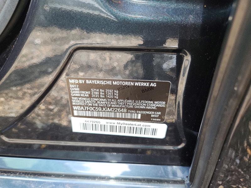 Продаж на аукціоні авто 2018 Bmw 750, vin: WBA7F0C59JGM22648, номер лоту: 63642456