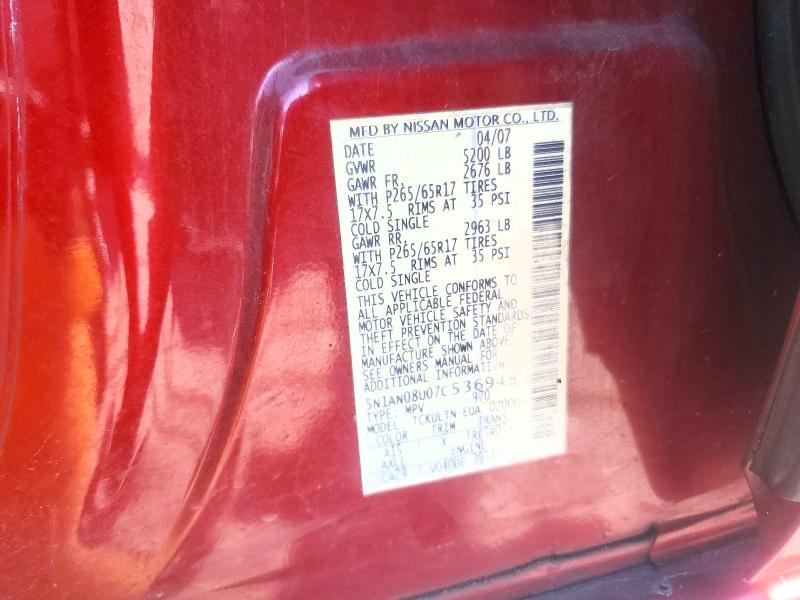 66703506 :رقم المزاد ، 5N1AN08U07C536948 vin ، 2007 Nissan Xterra مزاد بيع