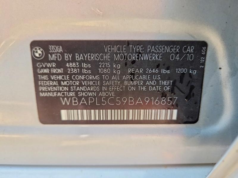 2011 Bmw 335 მანქანა იყიდება აუქციონზე, vin: WBAPL5C59BA916857, აუქციონის ნომერი: 64784556