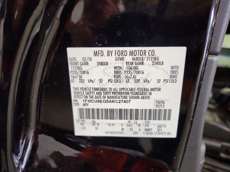 64500826 :رقم المزاد ، 1FMCU9EG5AKC27407 vin ، 2010 Ford Escape مزاد بيع