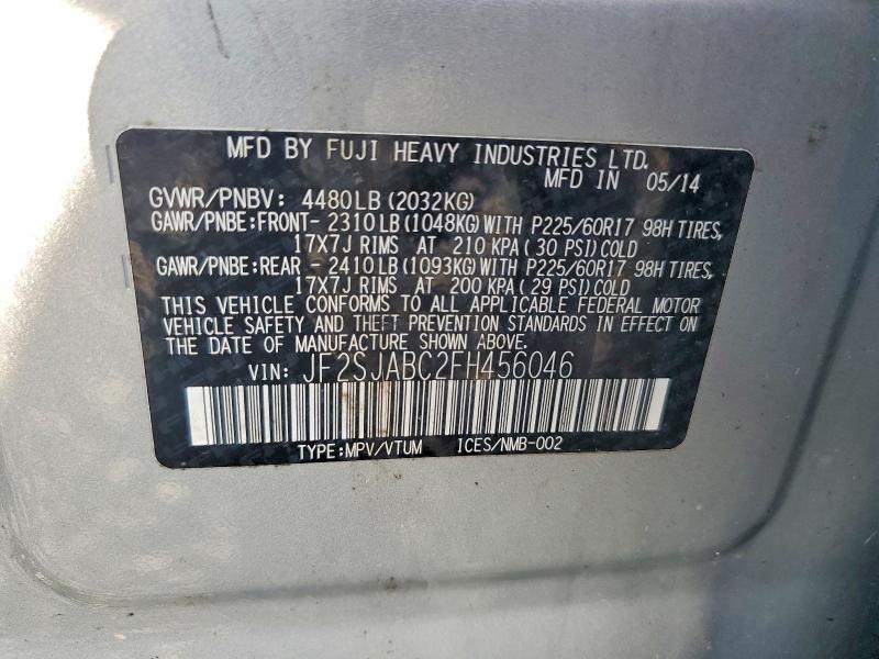 Aukcja sprzedaży 2015 Subaru Forester, vin: JF2SJABC2FH456046, numer aukcji: 66071876