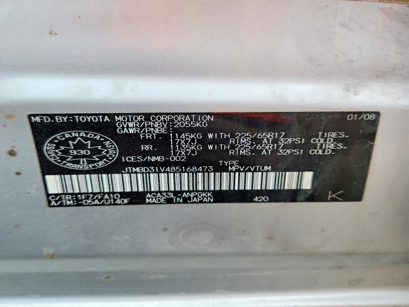Aukcja sprzedaży 2008 Toyota Rav4, vin: JTMBD31V485168473, numer aukcji: 64538866
