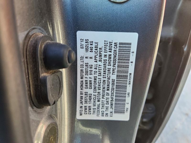 Aukcja sprzedaży 2012 Honda Civic, vin: JHMFB4F2XCS010692, numer aukcji: 66193956