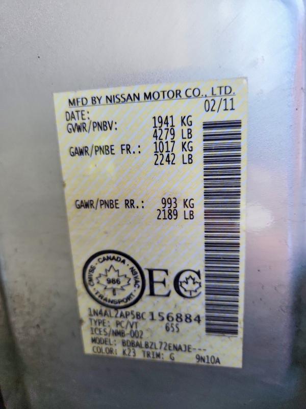 65549116 :رقم المزاد ، 1N4AL2AP5BC156884 vin ، 2011 Nissan Altima مزاد بيع