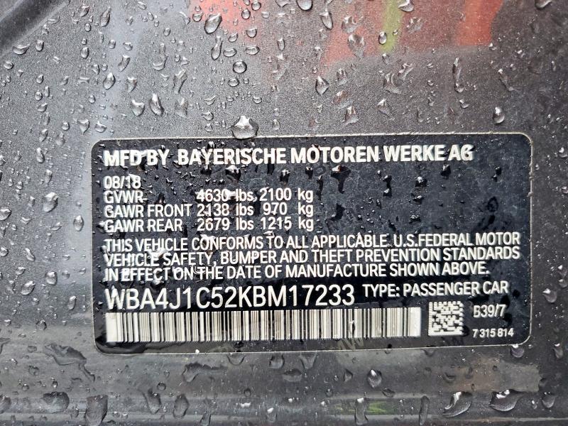Aukcja sprzedaży 2019 Bmw 430i, vin: WBA4J1C52KBM17233, numer aukcji: 63830386