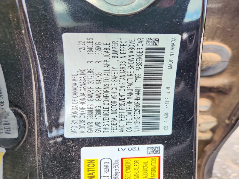 63760166 :رقم المزاد ، 2HGFE2F50PH514481 vin ، 2023 Honda Civic مزاد بيع