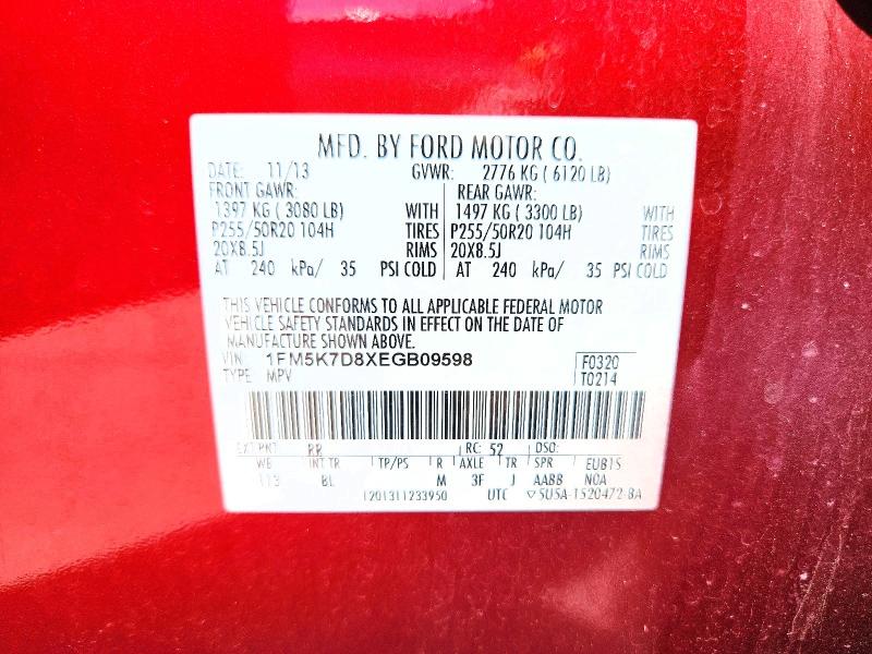 Продаж на аукціоні авто 2014 Ford Explorer, vin: 1FM5K7D8XEGB09598, номер лоту: 63491506