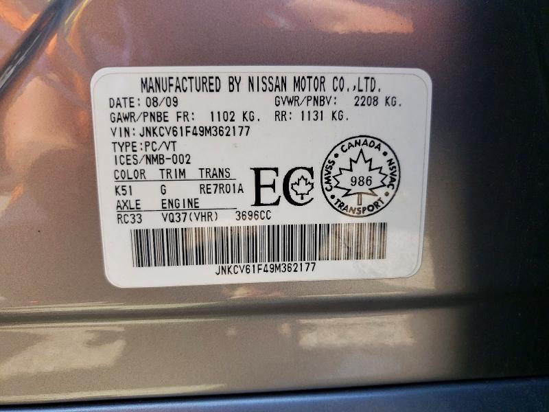 61864166 :رقم المزاد ، JNKCV61F49M362177 vin ، 2009 Infiniti G37 Sedan مزاد بيع