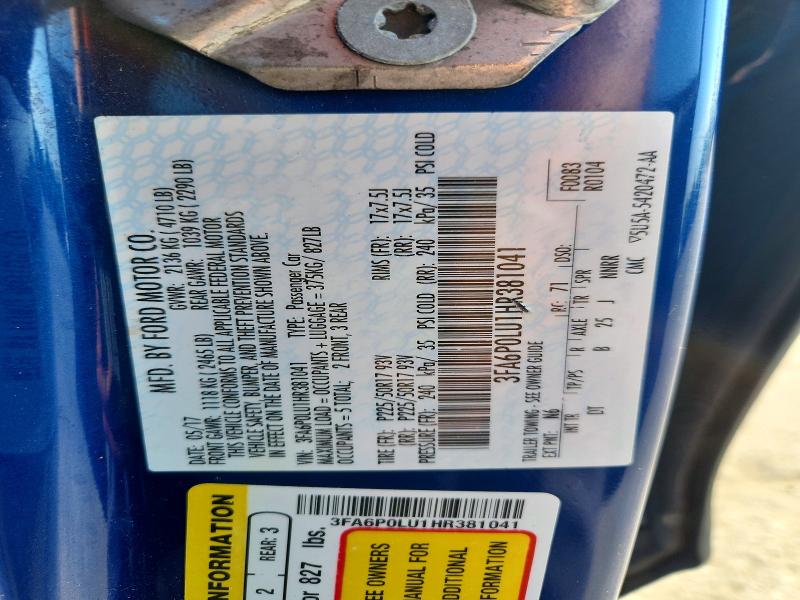 Продажа на аукционе авто 2017 Ford Fusion, vin: 3FA6P0LU1HR381041, номер лота: 66175686