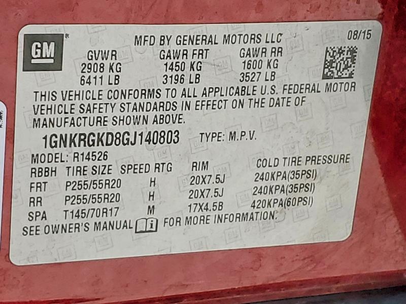Aukcja sprzedaży 2016 Chevrolet Traverse, vin: 1GNKRGKD8GJ140803, numer aukcji: 64320496