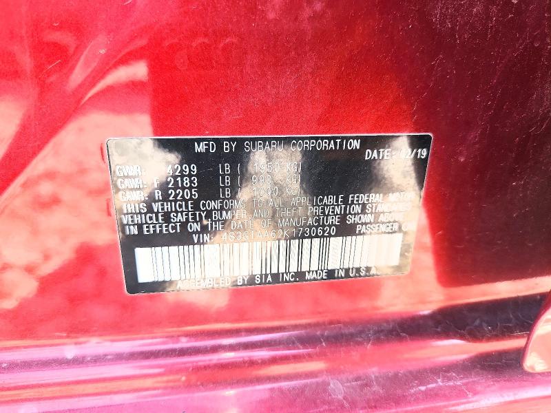 63652696 :رقم المزاد ، 4S3GTAA62K1730620 vin ، 2019 Subaru Impreza مزاد بيع